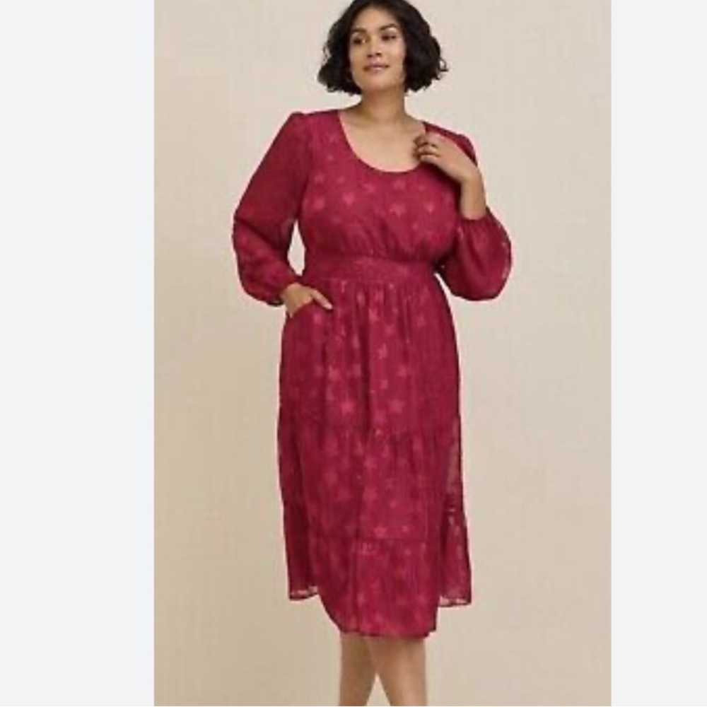 Torrid midi dress Stars burgundy 2X celestial party long sleeve